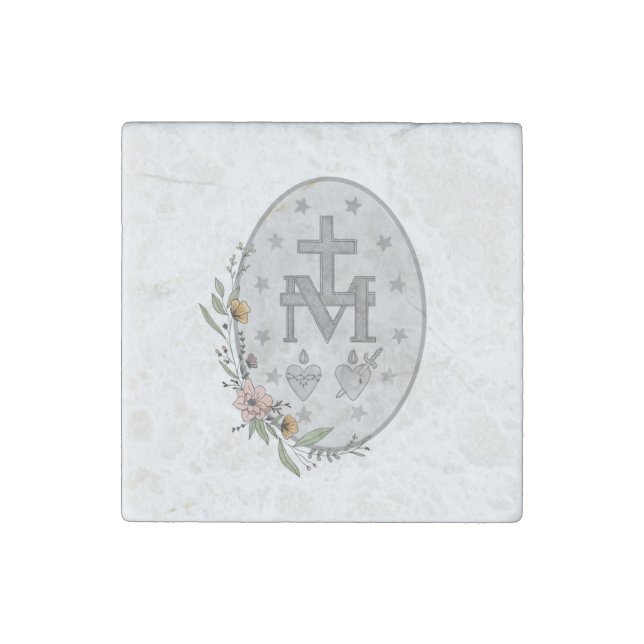 Floral Miraculous Medal Stone Magnet (Front)