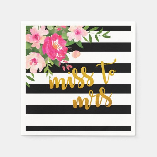 Floral Miss to Mrs Napkin _ BlackWhite Stripes