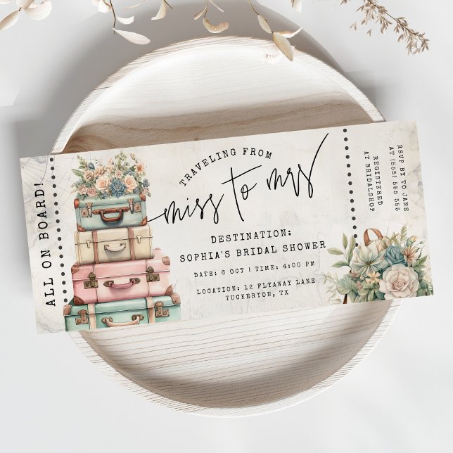 Floral Miss to Mrs Travel Bridal Shower Ticket Invitation (Creator Uploaded)