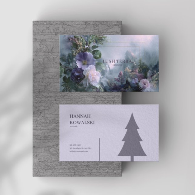 Floral Misty Mountain Waterfall Gold Frame Business Card (Creator Uploaded)