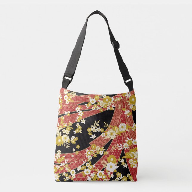 Floral Mix Kimono Pattern Crossbody Bag (Front)