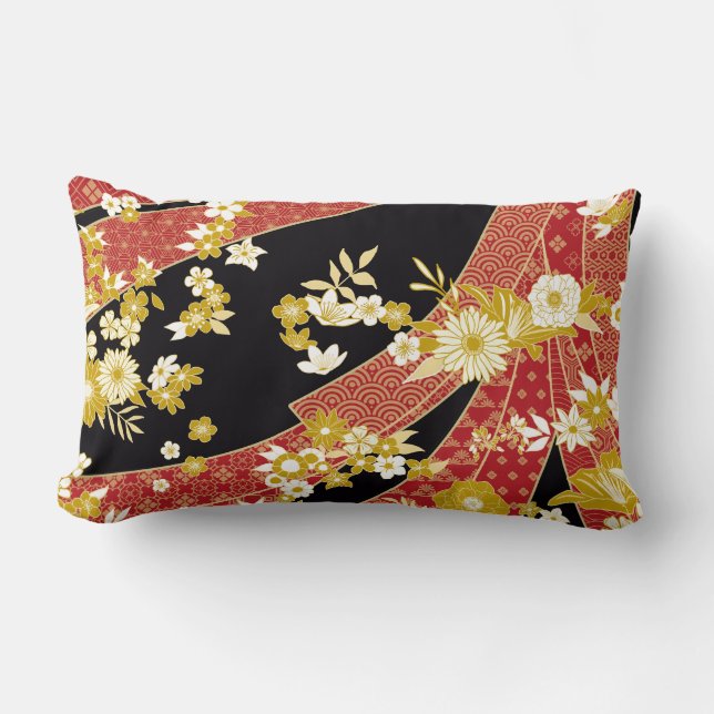 Floral Mix Kimono Pattern Lumbar Pillow (Front)