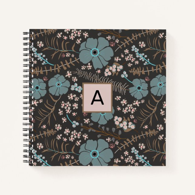 Floral Mix Teal Gray Pink Personalized Notebook (Front)