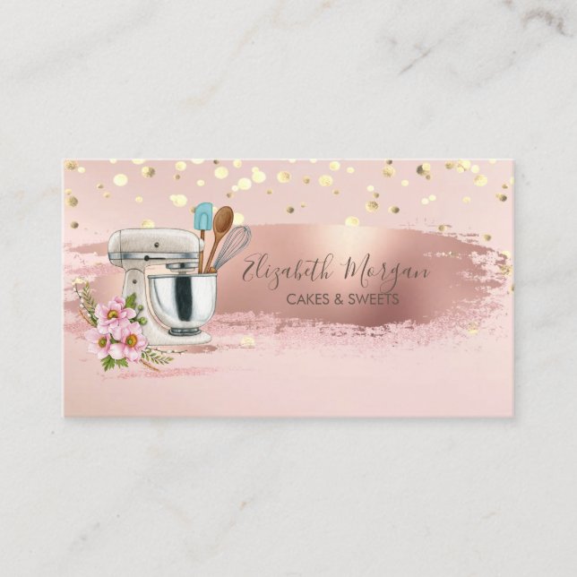 Floral Mixer,Gold Confetti, Brush Stroke  Business Card (Front)