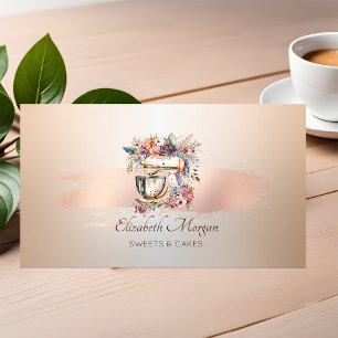 Floral Mixer Rose Gold Brush Stroke Bakery Business Card