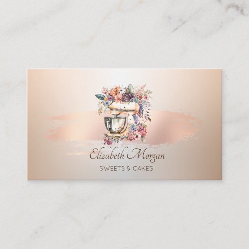 Floral Mixer Rose Gold Brush Stroke Bakery Business Card