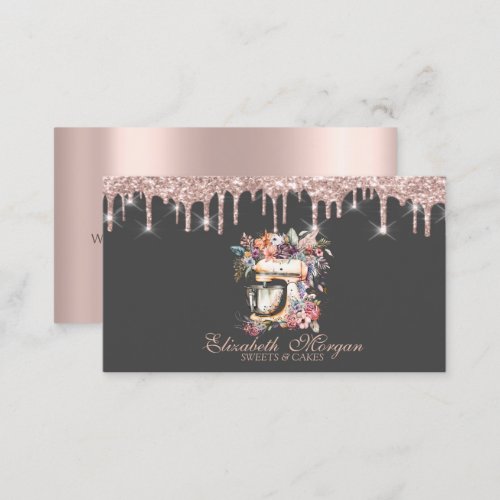 Floral Mixer Rose Gold Drips Bakery   Business Card