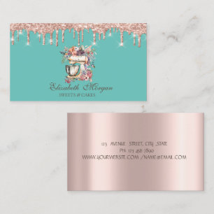Floral Mixer Rose Gold Drips Mint Green Bakery Business Card