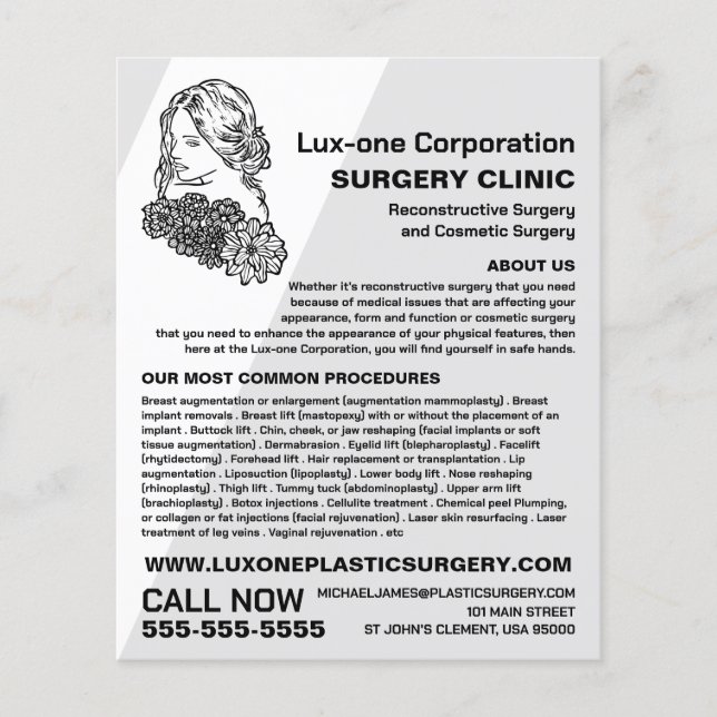 Floral Model, Plastic Surgeon, Plastic Surgery Flyer (Front)