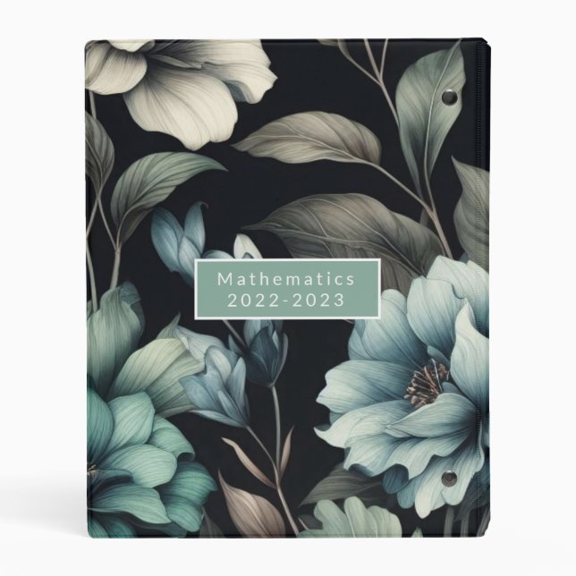 Floral modern black blue girly elegant stylish mini binder (Back)