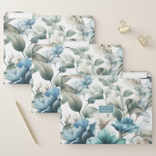 Floral modern blue girly elegant stylish file folder