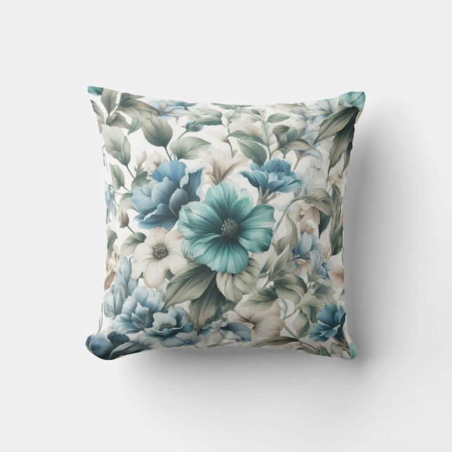 Floral modern blue girly elegant stylish throw pillow (Front)