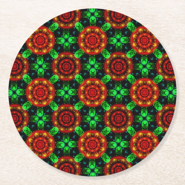 Floral Modern Boho Elegant Abstract Pattern #504 Round Paper Coaster (Front)