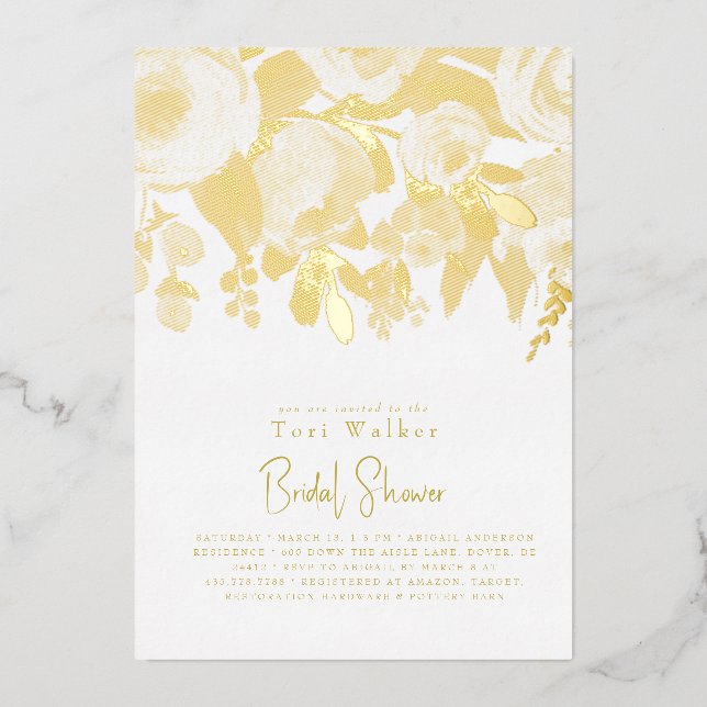 Floral Modern Bridal Shower Gold Foil Invitation (Front)