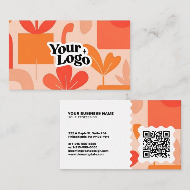 Floral Modern Business Card – Qr code & logo (Front/Back)