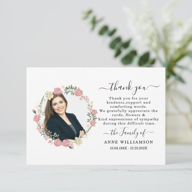 Floral Modern Chic Funeral Thank You Card (Standing Front)
