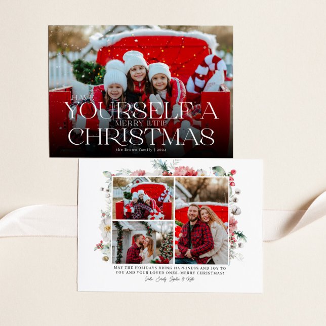Floral Modern Christmas Full Photo Holiday Card (Creator Uploaded)