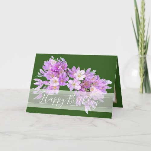 Floral Modern Crocus Flower Bouquet Pink Birthday  Card