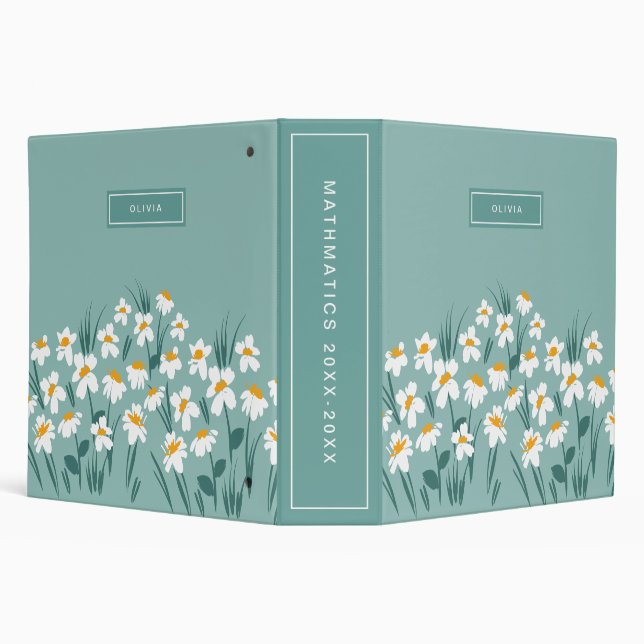 Floral modern daisy blue girly elegant stylish 3 ring binder (Background)