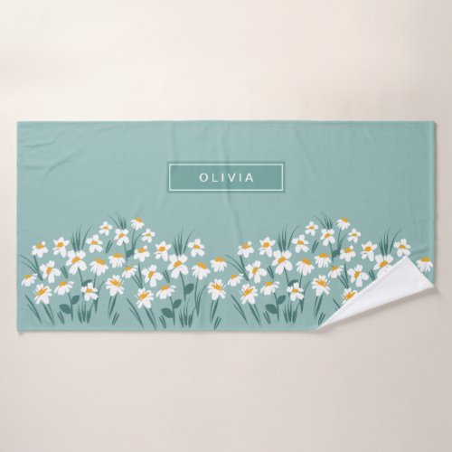 Floral modern daisy blue girly elegant stylish bath towel