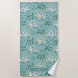 Floral modern daisy blue girly elegant stylish beach towel