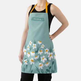 Floral modern daisy blue girly elegant stylish can apron
