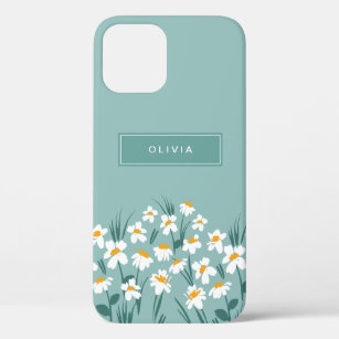 Floral modern daisy blue girly elegant stylish Cas iPhone 12 Pro Case