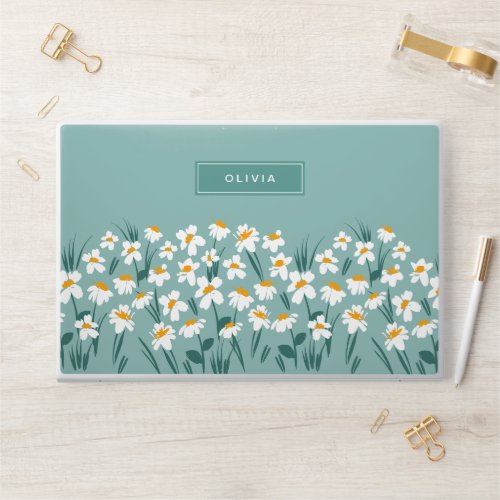 Floral modern daisy blue girly elegant stylish HP  HP Laptop Skin