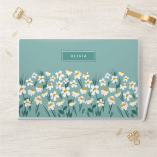 Floral modern daisy blue girly elegant stylish HP  Laptop Skin