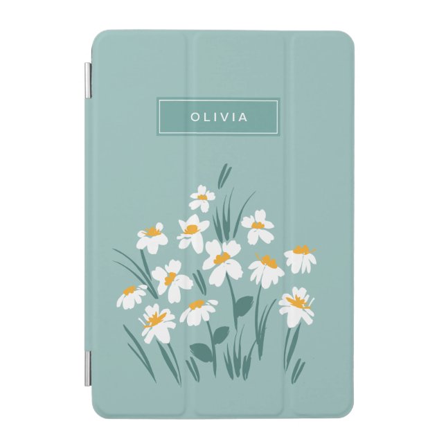 Floral modern daisy blue girly elegant stylish iPad mini cover (Front)