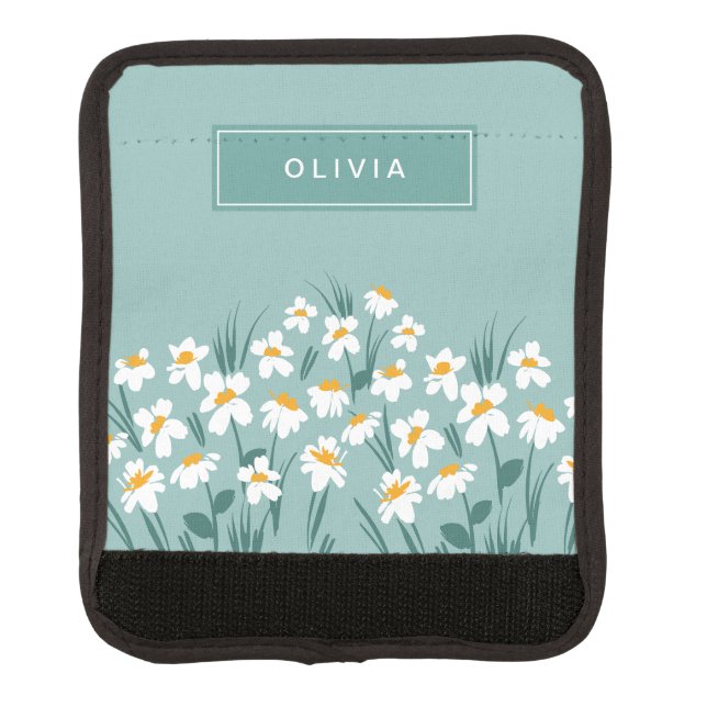 Floral modern daisy blue girly elegant stylish luggage handle wrap (Front)