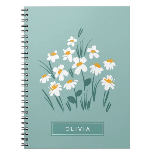 Floral modern daisy blue girly elegant stylish notebook