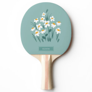 Floral modern daisy blue girly elegant stylish ping pong paddle