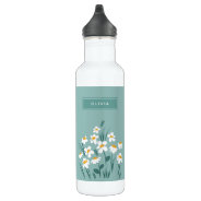 Floral Modern Daisy Blue Girly Elegant Stylish Stainless Steel Water Bottle at Zazzle