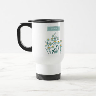 Floral modern daisy blue girly elegant stylish travel mug