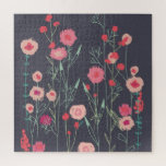 Floral Modern Dark Jigsaw Puzzle<br><div class="desc">Modern Bohemian botancial art.
Pretty boho loose pink floral painting on a dark gray background.
Original art by Nic Squirrell.  Inspired by wild flowers growing in Plymouth.</div>