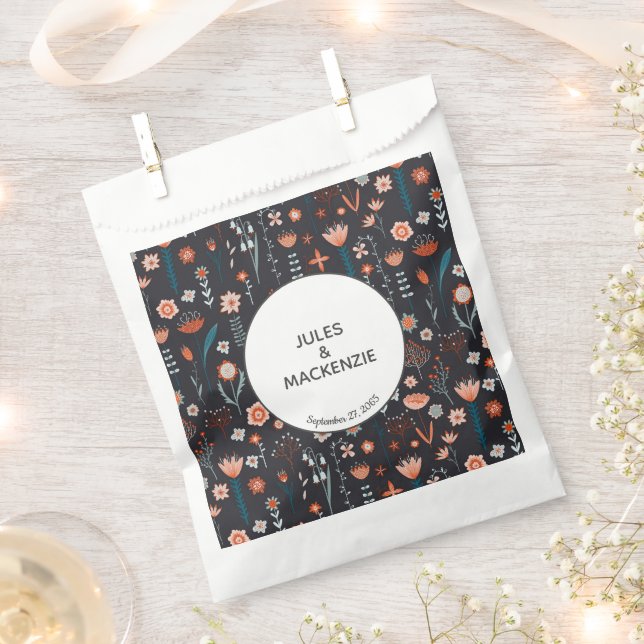 Floral Modern Dark Simple Wedding Favor Bag (Clipped)