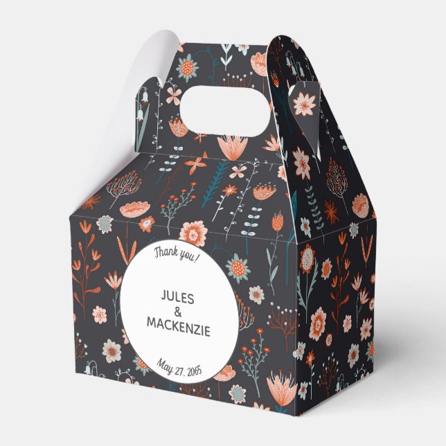 Floral Modern Dark Simple Wedding Favor Boxes (Front Side)
