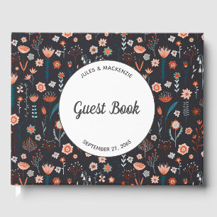 Floral Modern Dark Simple Wedding Guest Book