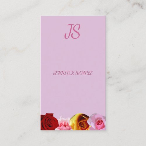 Floral Modern Elegant Monogram Roses Template Chic Business Card