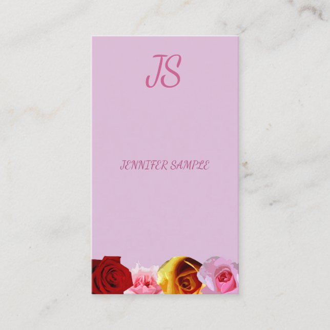 Floral Modern Elegant Monogram Roses Template Chic Business Card (Front)