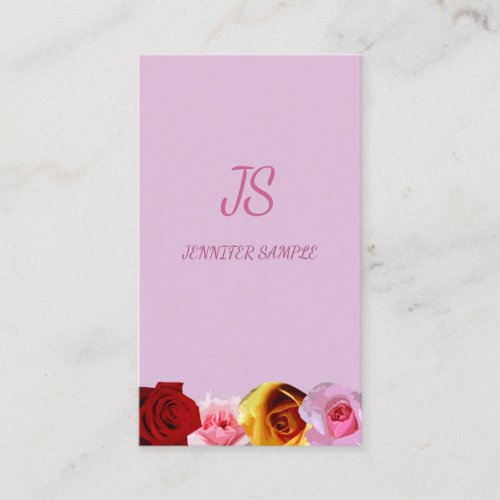 Floral Modern Elegant Monogram Vertical Roses Chic Business Card