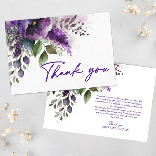 Floral Modern Elegant Purple Wedding Thank You Card