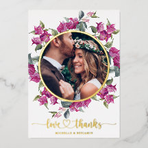 Floral Modern Elegant Wedding Thank You Photo Card