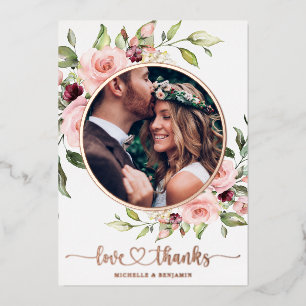 Floral Modern Elegant Wedding Thank You Photo Card