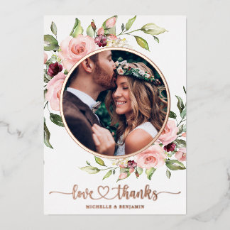 Floral Modern Elegant Wedding Thank You Photo Card