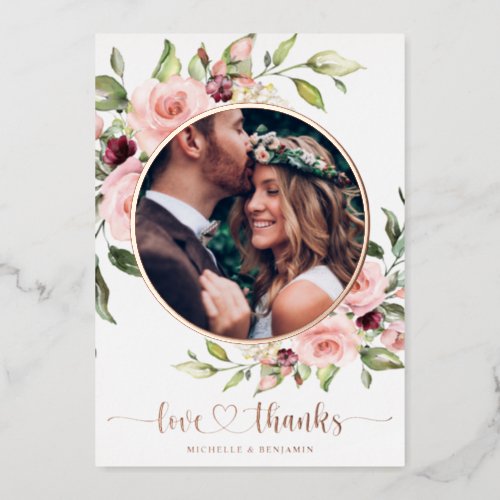 Floral Modern Elegant Wedding Thank You Photo Card