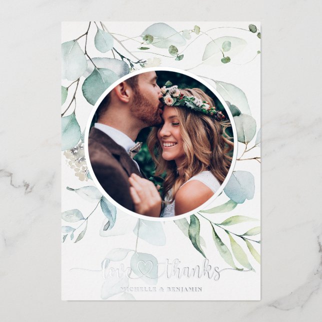 Floral Modern Elegant Wedding Thank You Photo Card (Front)