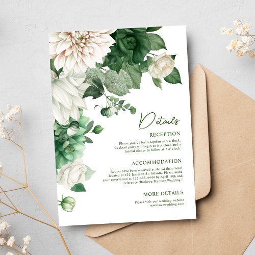 Floral Modern Emerald Green Wedding Enclosure Card