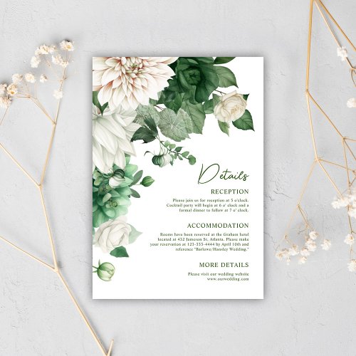 Floral Modern Emerald Green Wedding Enclosure Card